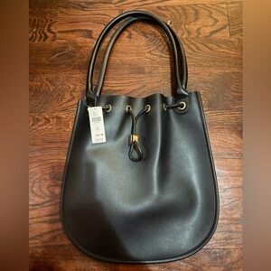 Anthropologie Black Tote Bag with Gold Accents